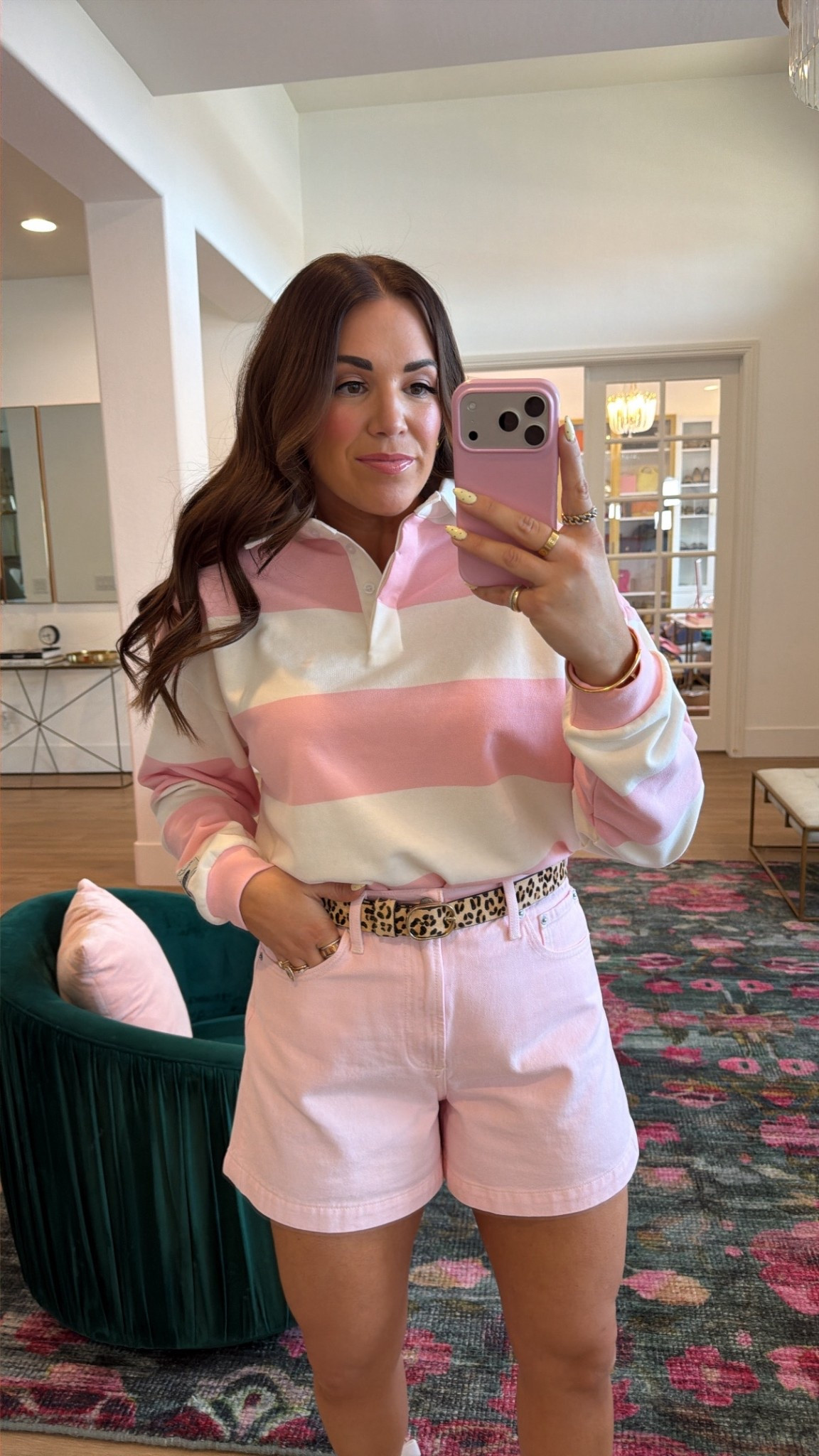 curvy midsize pink look for spring! wearing medium in striped pink rugby top (runs big!) and size 30 in blush shorts 

#LTKSeasonal #LTKMidsize