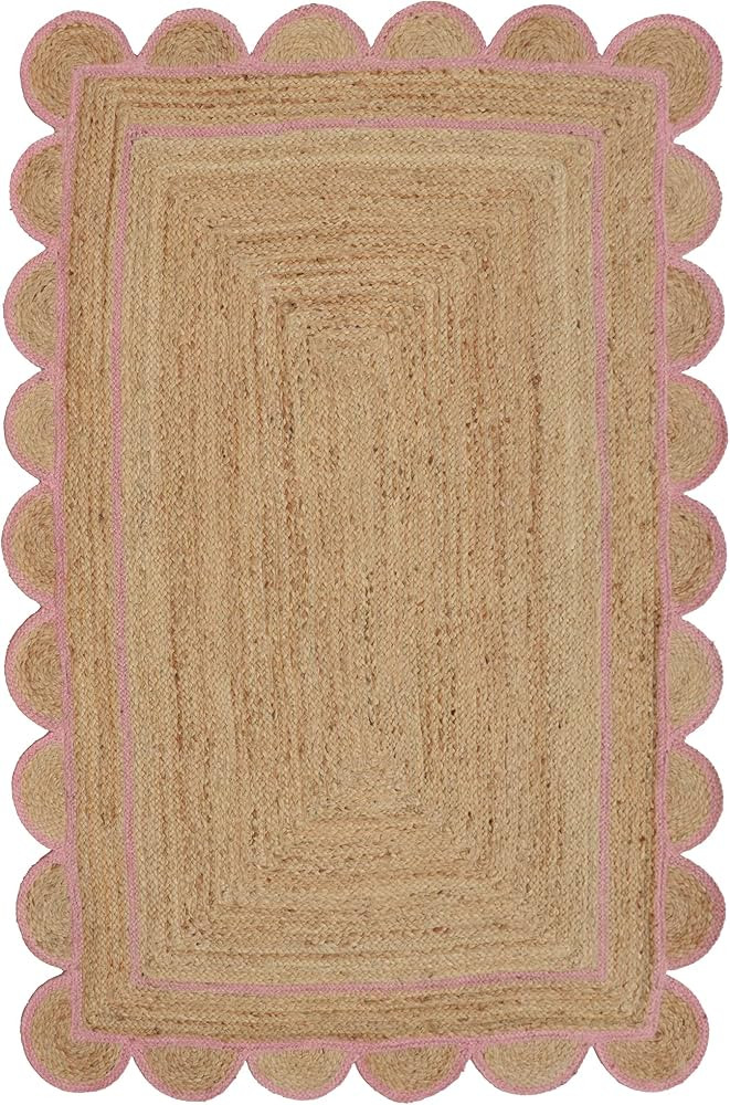 Gautam International Scallop Pattern Jute Bohemian Area Rug (2'x6', Light Pink) | Amazon (US)
