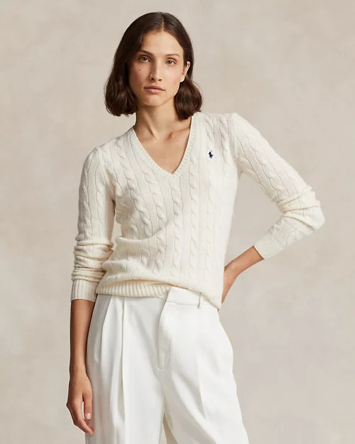 Cable-Knit Wool-Cashmere V-Neck Jumper for Women | Ralph Lauren® UK | Ralph Lauren (UK)