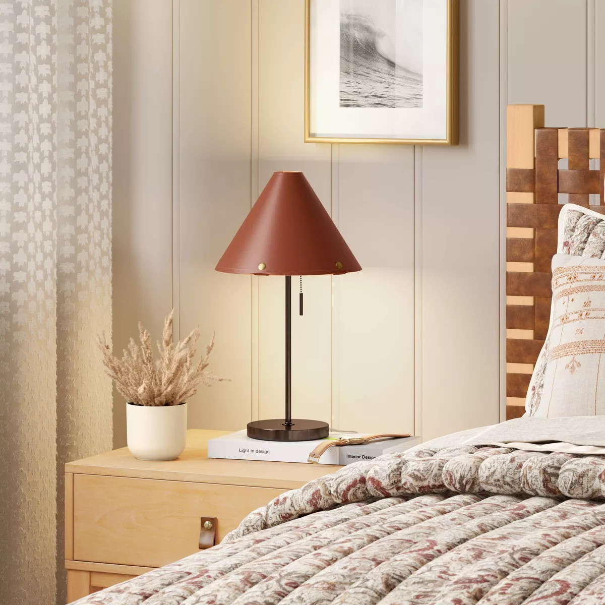 Table Lamp with Leather Shade Brown - Threshold™: Metal Base, Cone Shape, No Assembly, SGS Cert... | Target