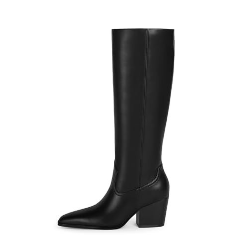 Modatope Black Knee High Boots Women Square Toe Chunky Heel Tall Boots for Women High Heel Side Zipper Long Boot Size 8 | Amazon (US)