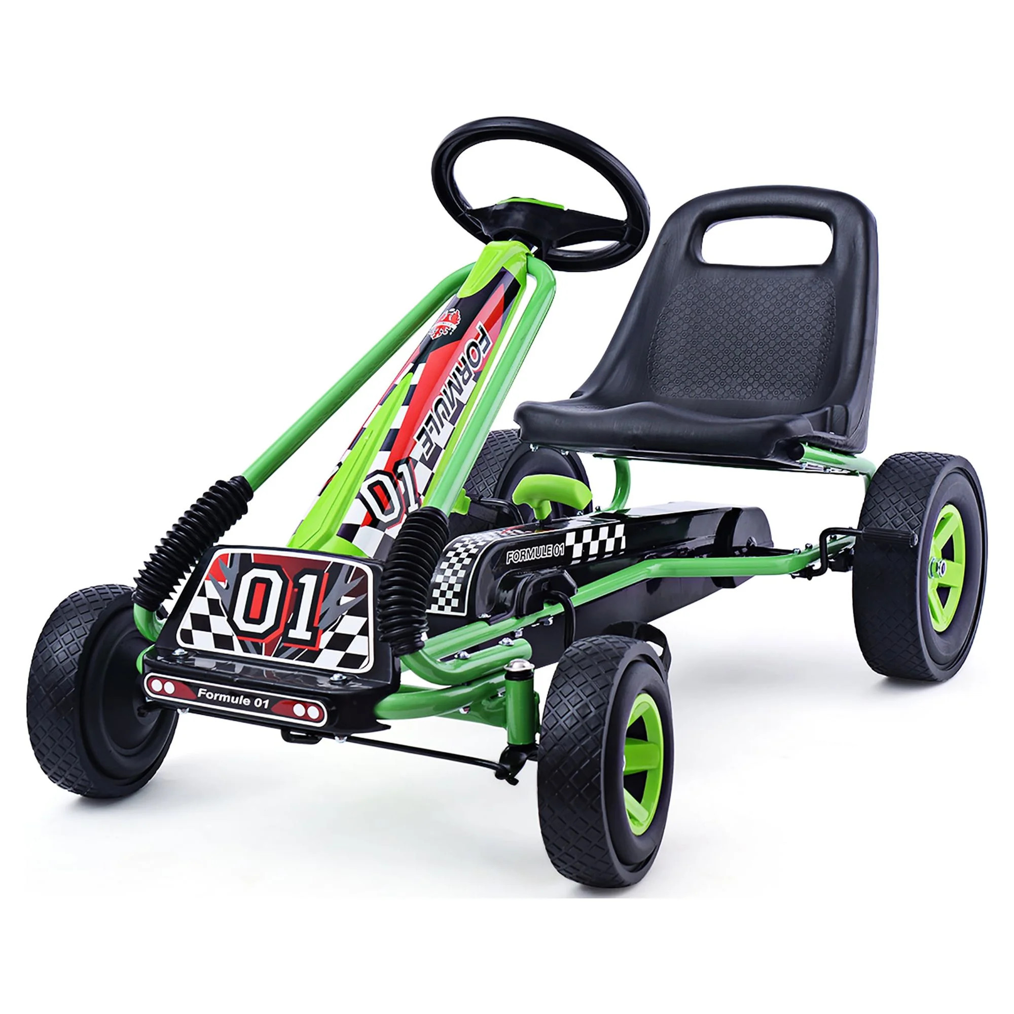 Costway Go Kart 4 Wheel Pedal Powered Kids Ride On Toy w/ Adjustable Seat Green | Walmart (US)