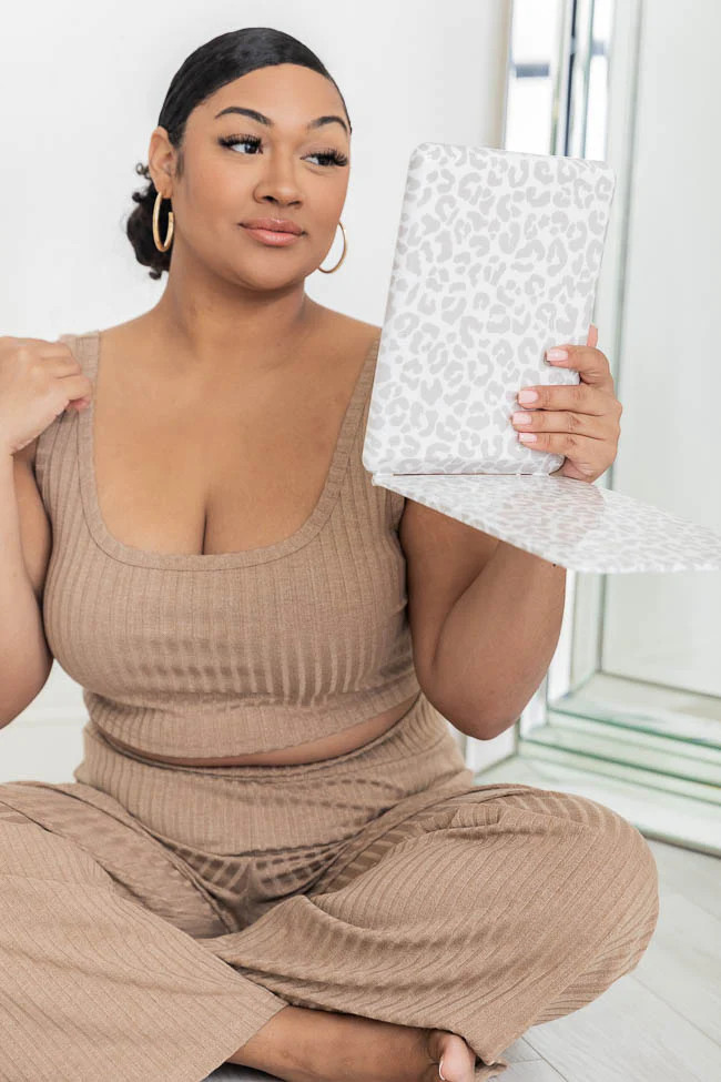 Reflect On Today Grey/White Leopard Large Folding Mirror | Pink Lily