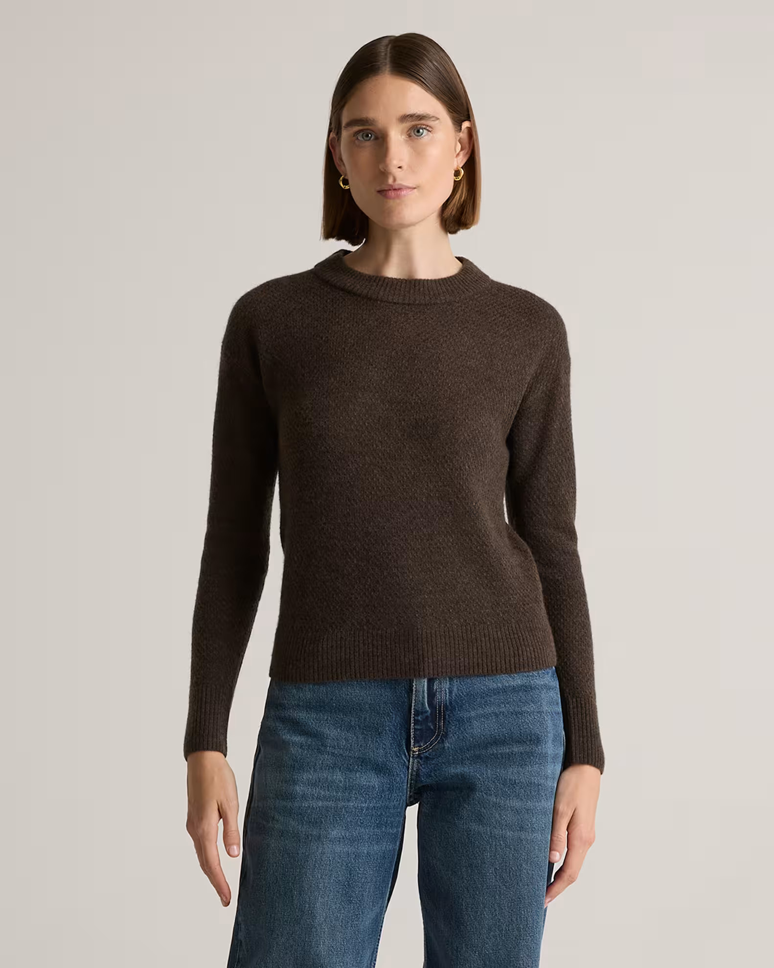 Baby Alpaca-Wool Diamond Stitch Crew in Dark Walnut | Quince