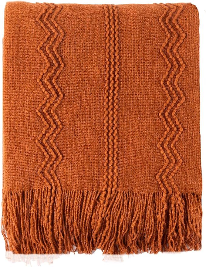 BATTILO HOME Fall Decor Caramel Throw Blanket with Fringe Geometric Bed Throws Thanksgiving Decor... | Amazon (US)