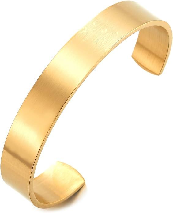 COOLSTEELANDBEYOND Stainless Steel Adjustable Cuff Bangle Bracelet for Men Women Minimalist | Amazon (US)