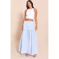 Blue Cotton Poplin Drop Waist Maxi Skirt | PrettyLittleThing US