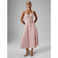 Lavish Alice Sequin Boucle A-Line Pearl Embellished Midi Dress - Pink | Very (UK)