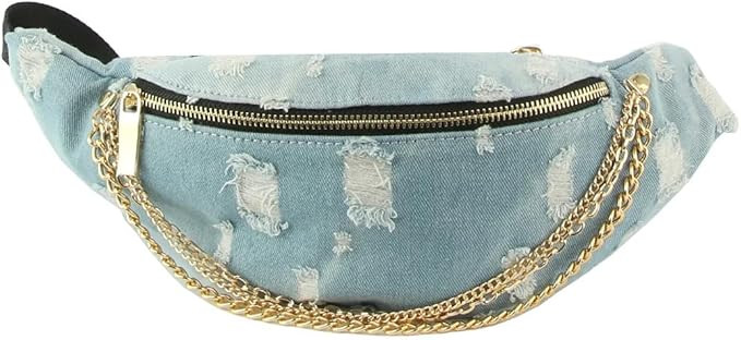 Le Miel Fanny Packs Denim Delight Jean Waist Pack Stylish Chic Belt Bag with Chain Accent for Wom... | Amazon (US)