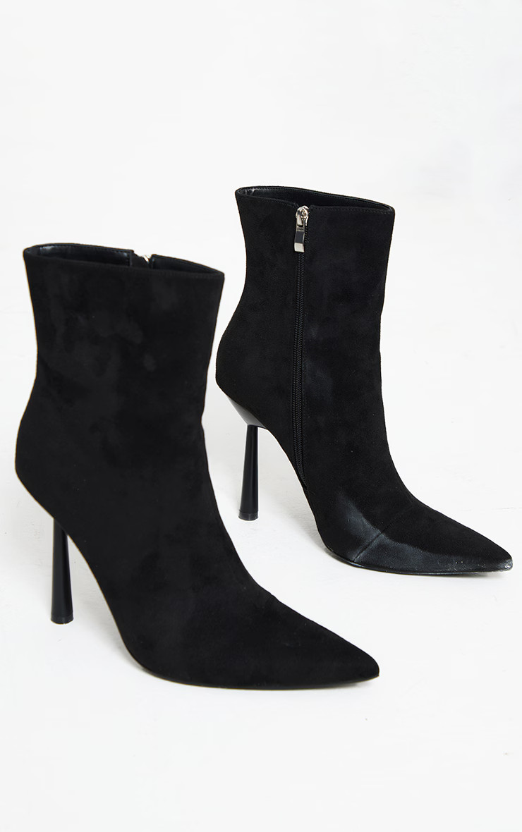 Black Faux Suede Point Toe Heeled Ankle Boots | PrettyLittleThing US
