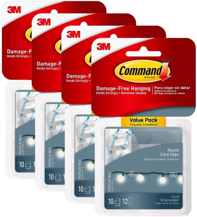 Command Round Cord Clips, Damage Free Hanging Cable Clips, No Tools Wall Clips for Hanging Electrica | Amazon (US)