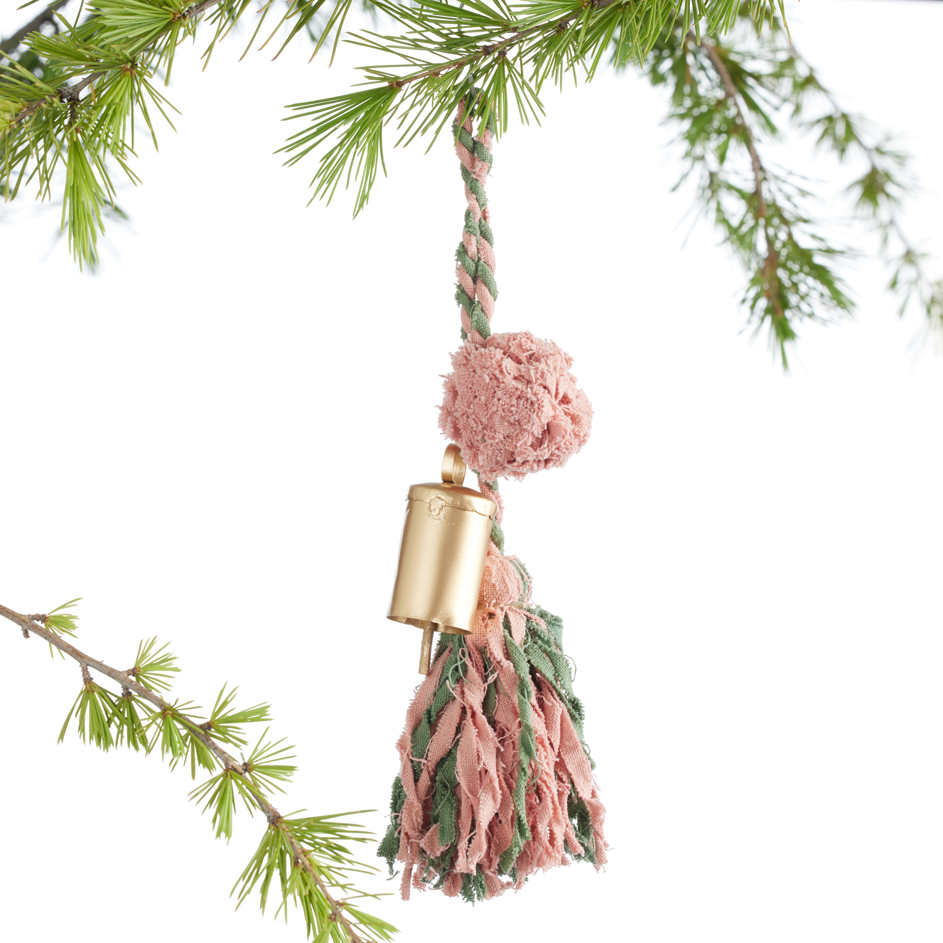 Pink And Green Tassel With Gold Bell Ornament | World Market