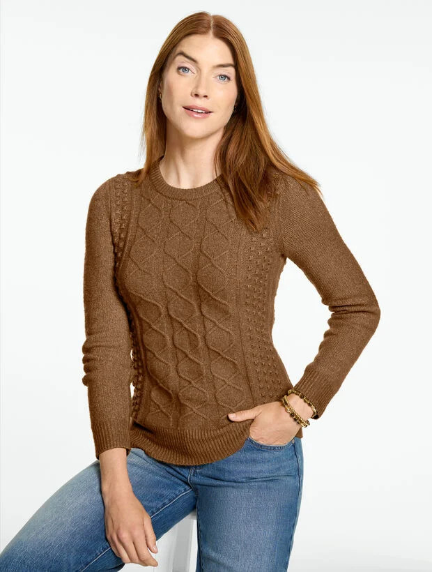Mixed Cable Knit Crewneck Sweater | Talbots
