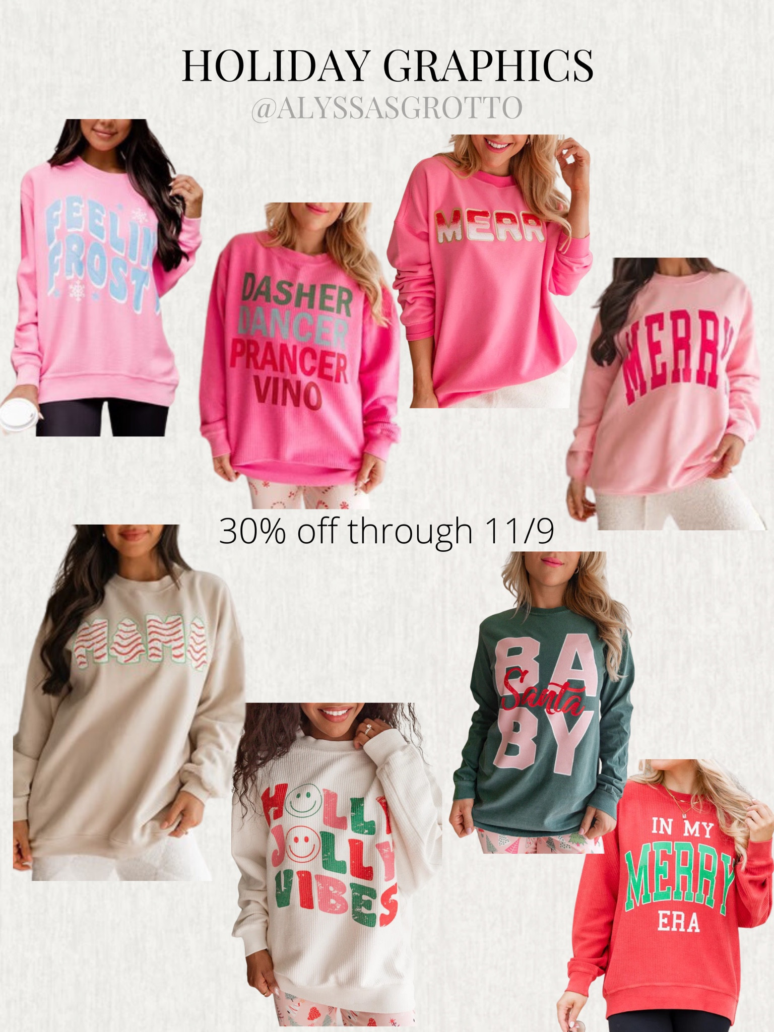 30% off holiday graphics. Code: merry
Holiday sweaters.
Holiday outfit.

#LTKHoliday #LTKHolidaySale #LTKSeasonal