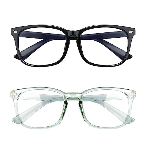 lue Light Blocking Glasses, 2 Pack Blue Light Glasses Men, Blue Light Glasses For Women Computer Reading Gaming TV Phones Eyeglasses Clear Lens Bluelight Glasses Anti Eyestrain UV Glare Black+Green | Amazon (US)