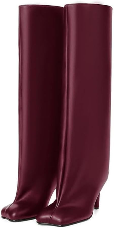 Knee High Boots for Women Faux Suede Wide Calf Square Toe Tall Stiletto Kitten High Heels Thigh L... | Amazon (US)