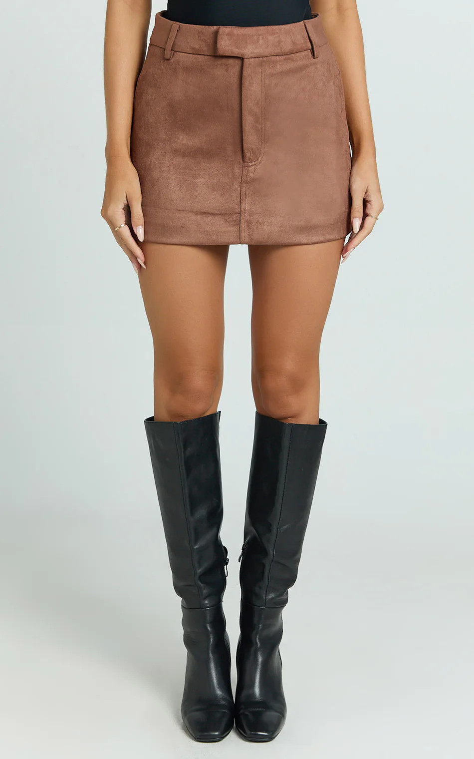 Priscilla Mini Skirt - Mid Waist Faux Suede Skirt in Brown Tan | Showpo (US, UK & Europe)