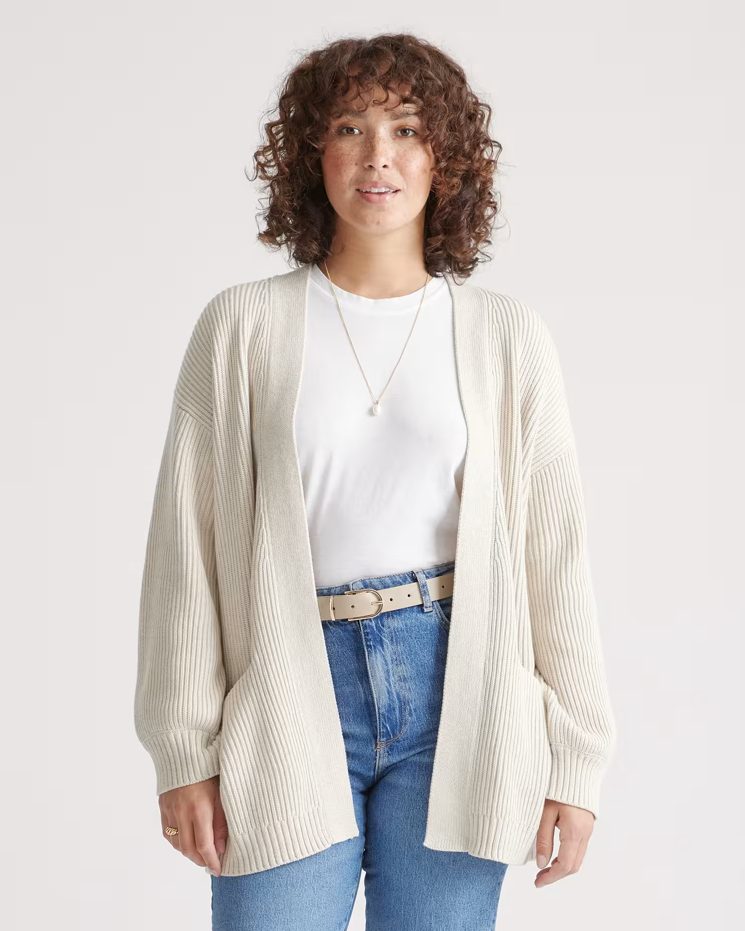 100% Organic Cotton Oversized Cardigan in Speckled Beige | Quince