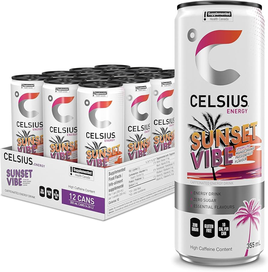 CELSIUS Sparkling Sunset Vibe, Zero Sugar Energy Drink, 355ml (Pack of 12) | Amazon (CA)