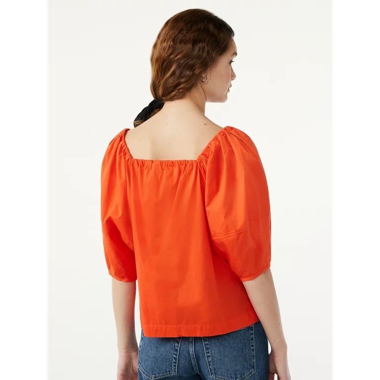 Free Assembly Women's Square Neck Top with Blouson Sleeves | Walmart (US)