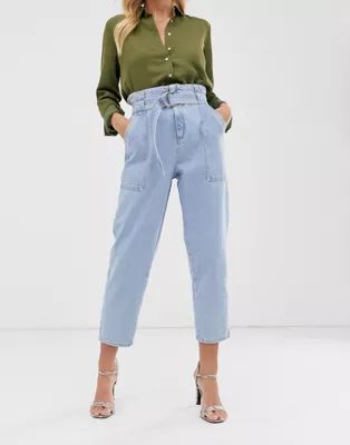 River Island paperbag waist jeans in light wash | ASOS (Global)