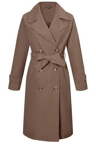 RISISSIDA Trench Coats for Women Long Double Breasted Spring Fall Plus Size Oversized Waterproof Rain Jacket Overcoat Brown 3X-L | Amazon (US)