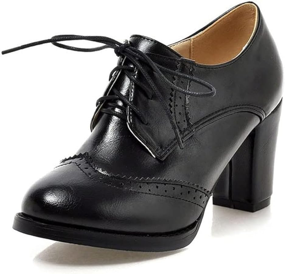 Women's Chunky Heeled Oxfords Leather Shoes Vintage Lace-up Brogue Shoes Comfortable Wingtip High... | Amazon (US)