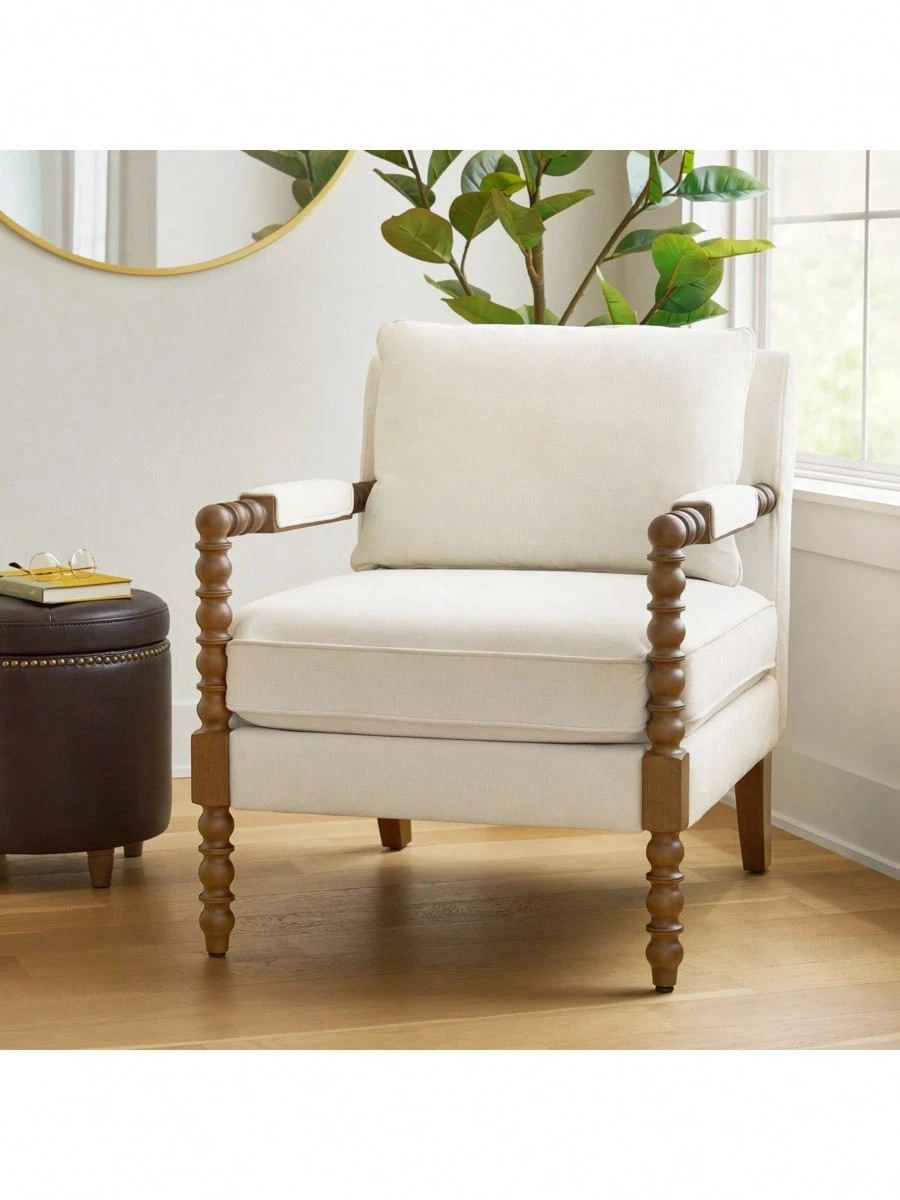 Pioneer Woman Harper Spindle Accent Chair, Antique White Fabric Upholstery | SHEIN