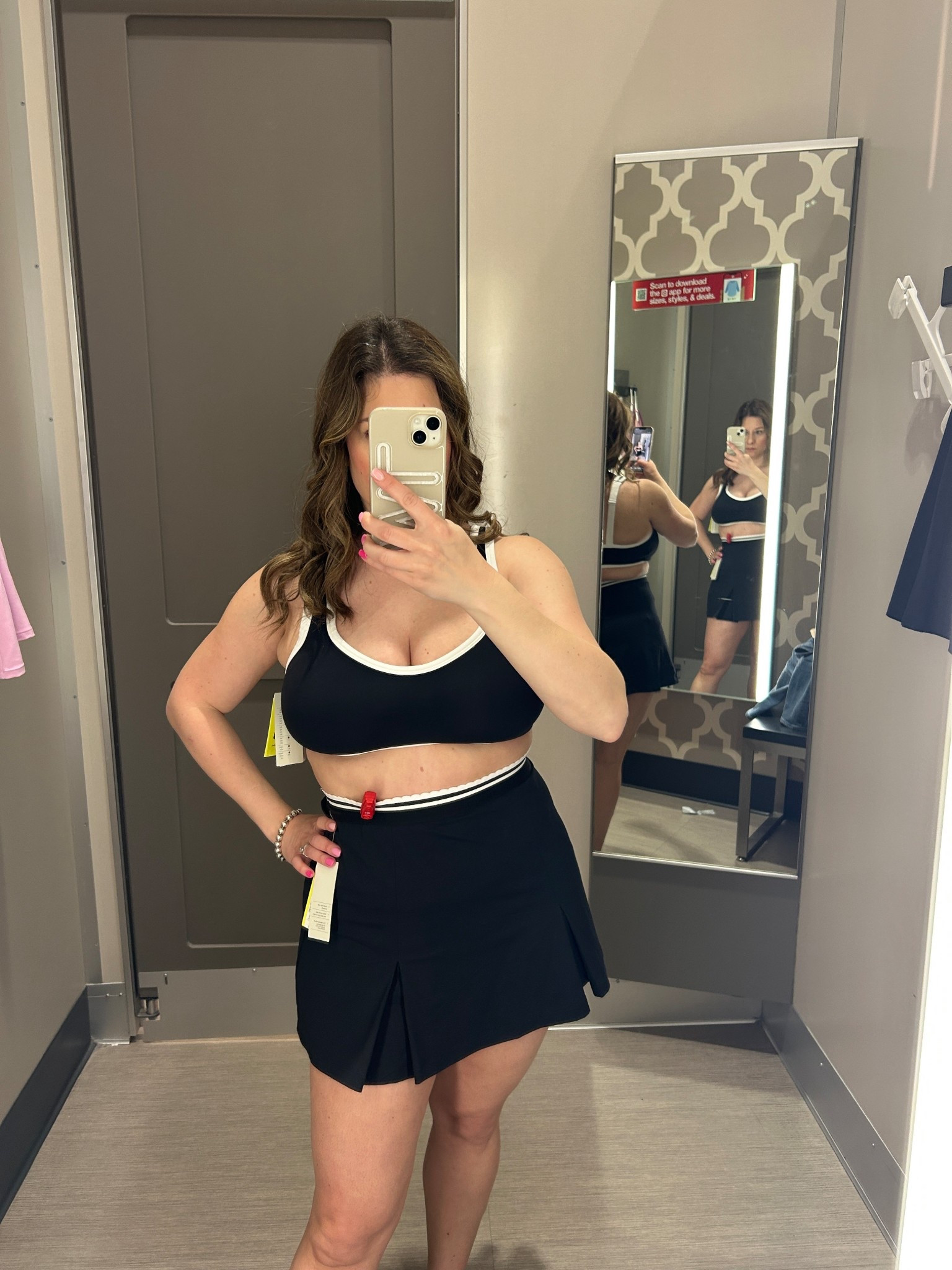 I am wearing a size large in the bra and a small in the skort. If you are between sizes in skort, size down. 

#LTKPetite #LTKActive #LTKfitnessgoals