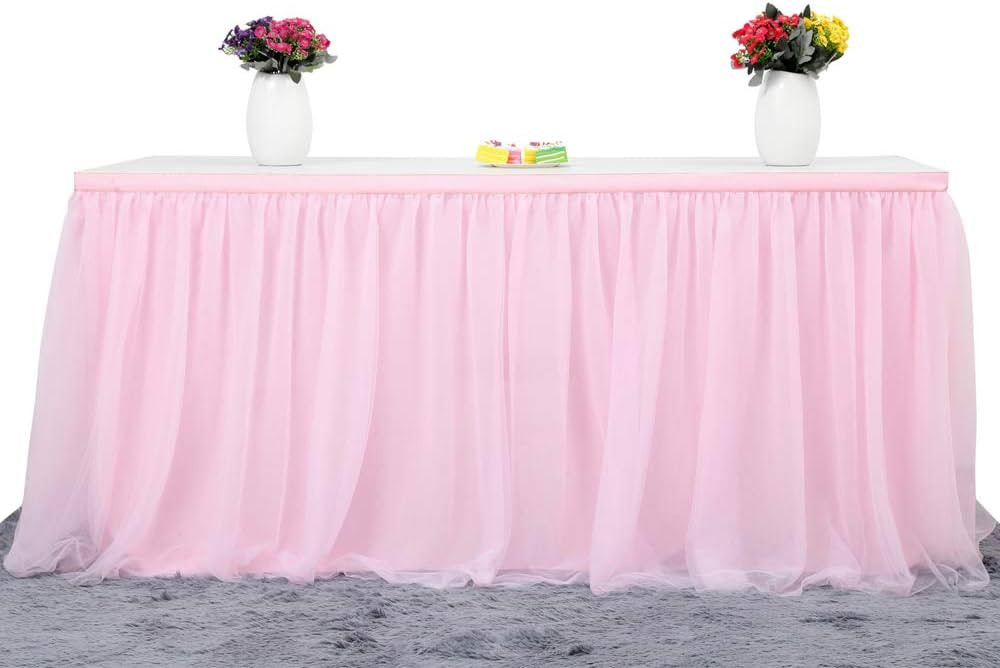 6ft Pink Tulle Table Skirt Baby Shower Tablecloth for Rectangle Tables or Round Tables Pink Ruffl... | Amazon (US)