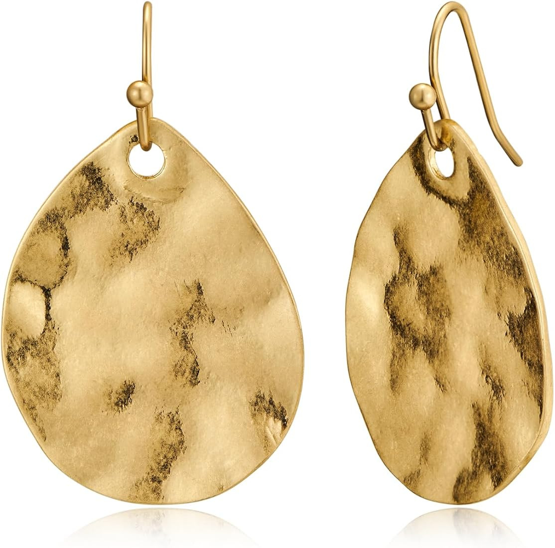 INNERDIVA Antique Gold Hammered Disc Drop Earrings Boho Earrings with Two Tone Jewelry Gift | Amazon (US)