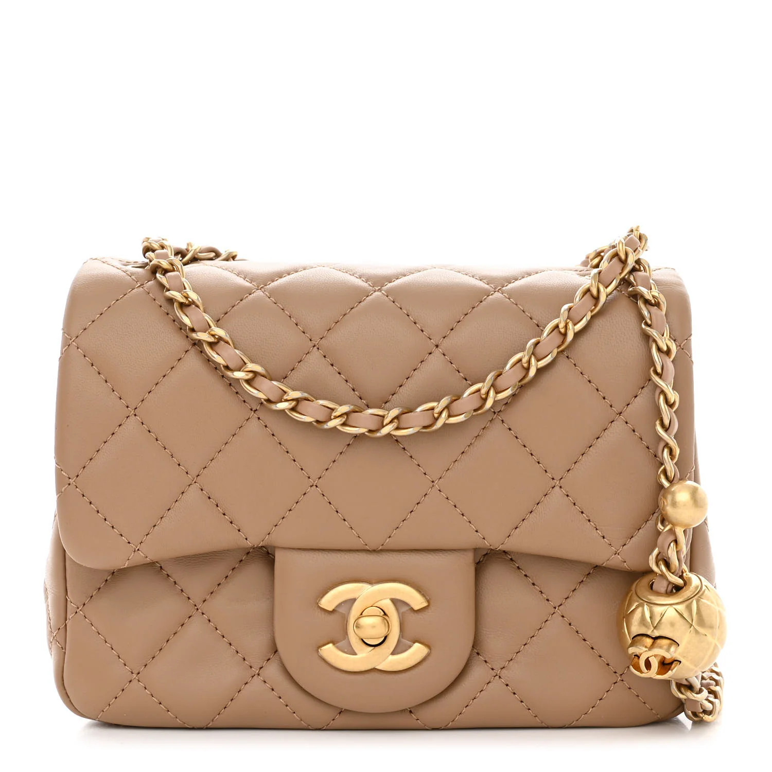 Chanel: All/Bags/Shoulder Bags/CHANEL Lambskin Quilted CC Pearl Crush Mini Flap Beige | FASHIONPHILE (US)