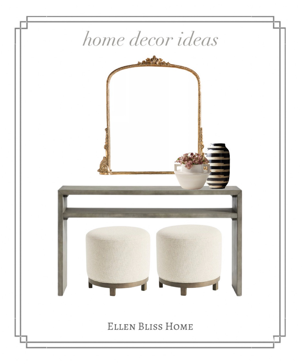 Home decor ideas, console table, wall mirror, ottomans for additional seating

#LTKstyletip #LTKhome #LTKFind