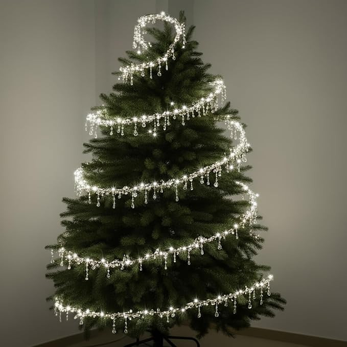 40 ft Christmas Tree Crystal Garland Decor Fairy Lights with Crystal Drop Ornaments and Iron Wire... | Amazon (US)