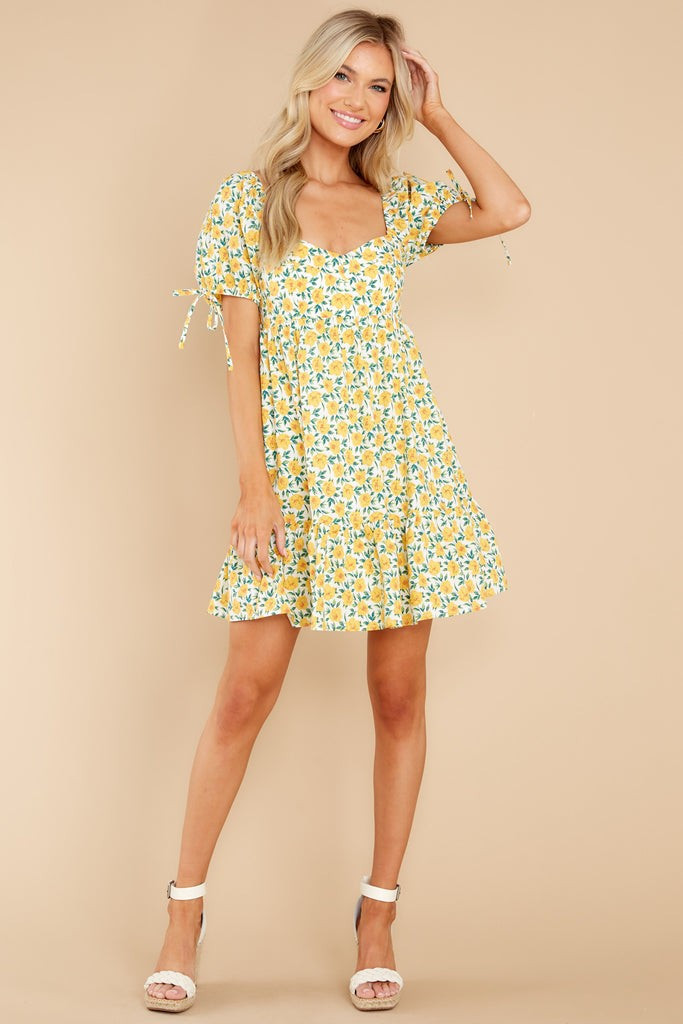 Flower Side Walks Yellow Floral Print Dress | Red Dress 