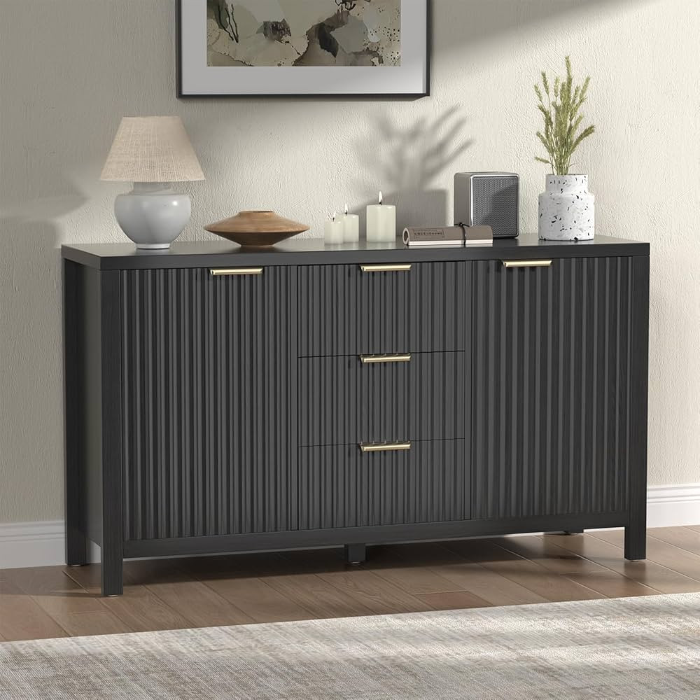 Storage Cabinet Fluted Sideboard Buffet Cabinet with 2 Doors and 3 Drawers, 47"Buffet Cabinet wit... | Amazon (US)