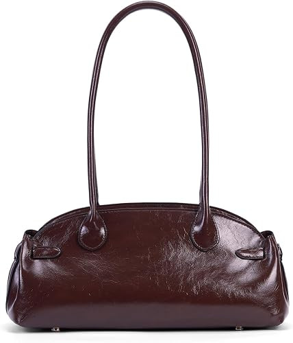 Vintage Shoulder Bag - Glossy Leather Top Handle Handbag, Retro Minimalist Dome Shoulder Purse, E... | Amazon (US)