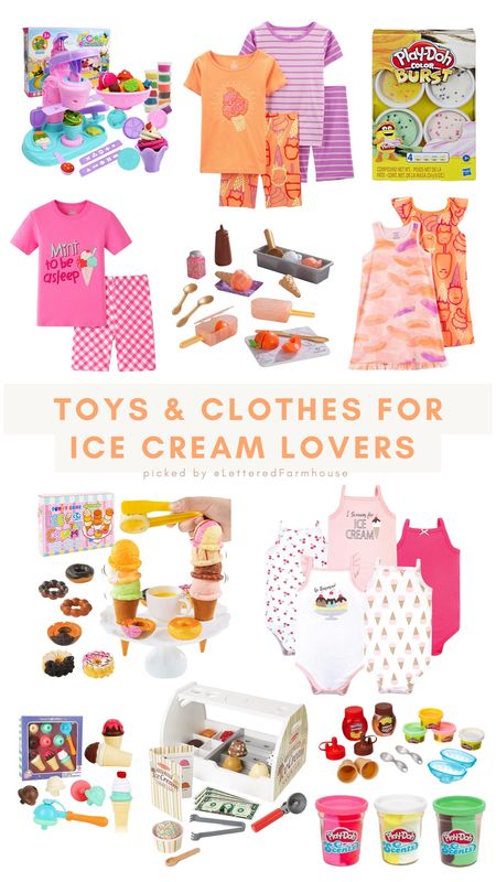 TOYS & CLOTHES FOR ICE CREAM LOVERS // Ice Cream Toys and Ice Cream Pajamas picked by Lettered Farmhouse 

ice cream pjs / ice cream onesies / ice cream night gown / kids pajama set / ice cream play doh / pretend play / popsicle stand / Melissa and Doug ice cream play set / play doh color burst / play doh scents / easter basket ideas 

#LTKkids #LTKGiftGuide #LTKfamily