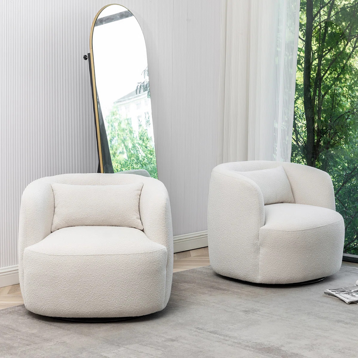 Sydney 34" Wide Boucle Polyester Upholstered Swivel Armchair | Wayfair North America
