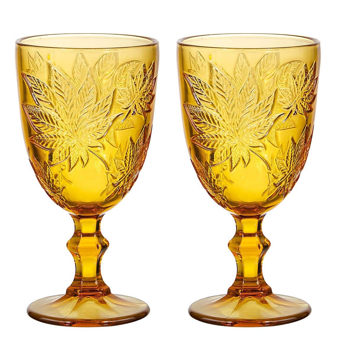SANHECUN Elegant Highball Glasses Set Wine Goblet Set Drinking Glaware Tumblers Maple leaf Embossed  | Amazon (US)