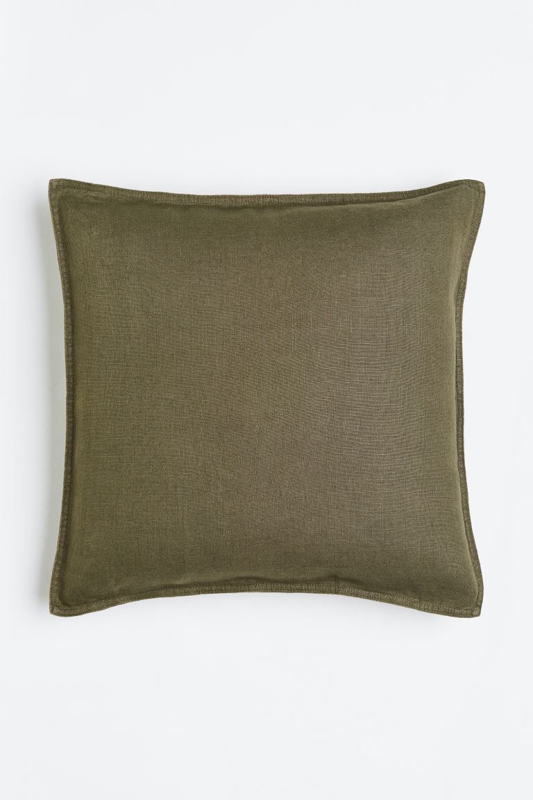 Washed Linen Cushion Cover - Dark khaki green - Home All | H&M US | H&M (US + CA)