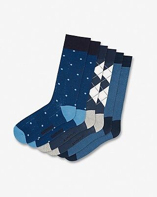 3 Pack Blue Mixed Print Dress Socks | Express