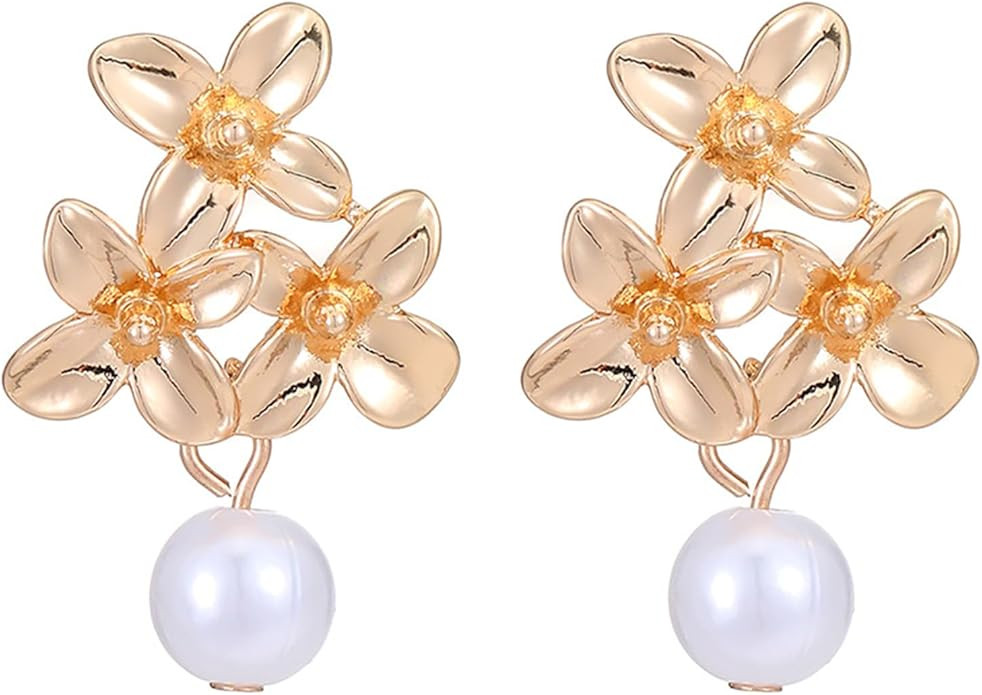 coadipress Bohemian Flower Earrings for Women Vintage Baroque Pearls 14K Gold Plated Camellia Flo... | Amazon (US)