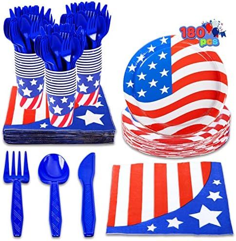JOYIN 180 Pcs Patriotic Party Supplies Dinnerware Set of 30 Plates,30 Napkins,30 Paper Cups and 9... | Amazon (US)