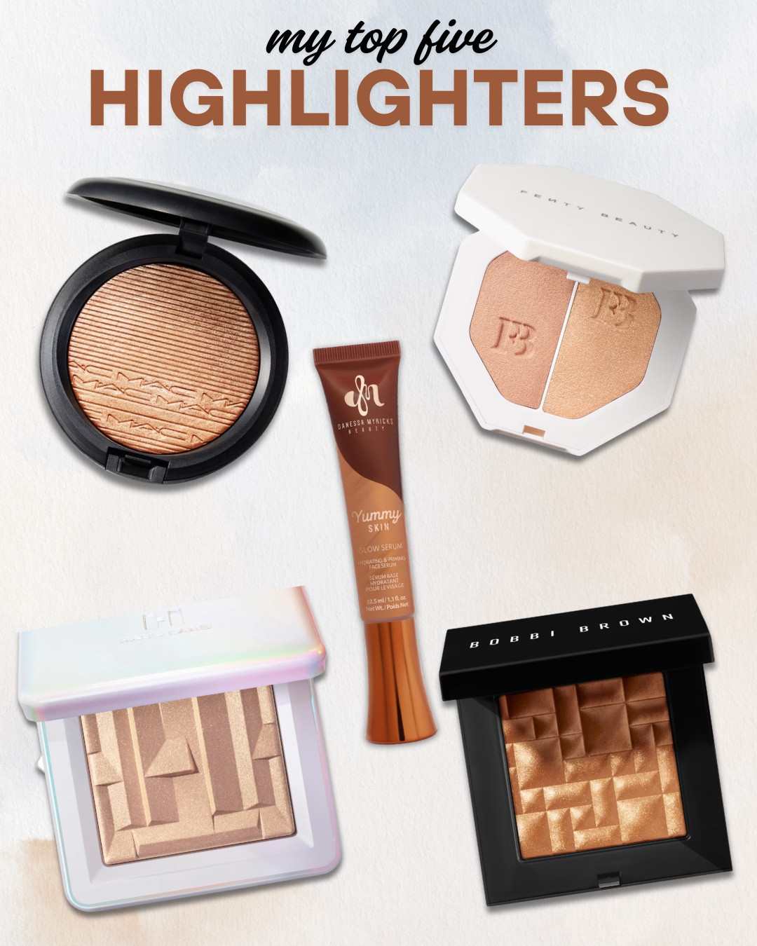 These are my top 5 highlighters for that lit-from-within glow or full-on beaming cheek moment.

Fenty Beauty Killawatt Freestyle Highlighter Duo – Iconic glow with buildable intensity. Use one side for subtle, the other for drama.

MAC Cosmetics Extra Dimension Skinfinish – Smooth, radiant finish with a buttery texture. Blends like a dream for that glassy glow.

Bobbi Brown Highlighting Powder – Luxe, silky formula that gives a refined, lit-up finish. Never chunky or glittery.

Danessa Myricks Yummy Skin Glow Serum – Dewy, skincare-infused glow that layers beautifully under or over makeup.

Haus Labs Bio-Radiant Gel-Powder Highlighter – Light-as-air texture with serious pigment. Melts into skin and catches the light perfectly.

#Top5Highlighters #GlowGoals #RadiantSkin #LitFromWithin #BeamingHighlight #MakeupGlowUp #LTKMakeup #LTKBeauty