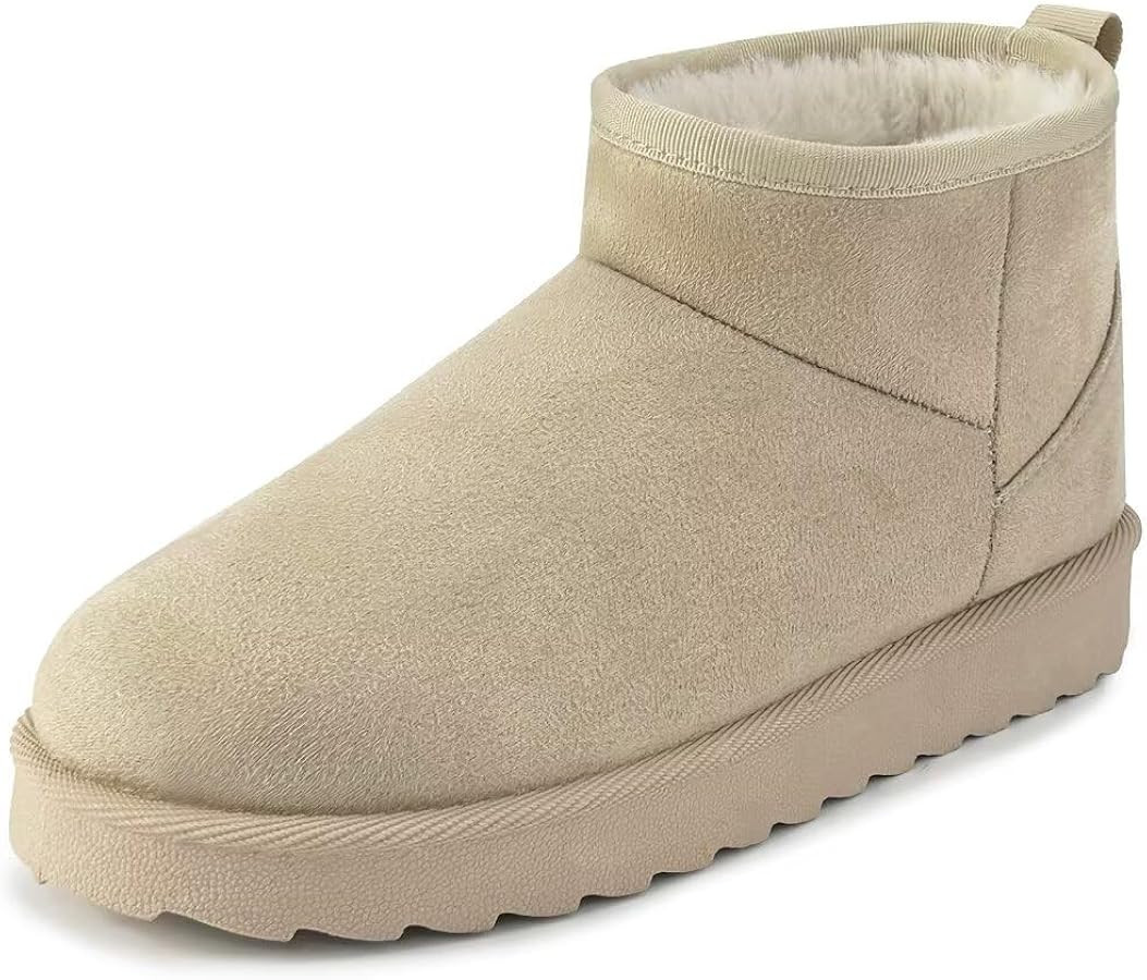 Women Suede Classic Ultra Mini Snow Boots, Faux Fur Lined Slip On Ankle Winter Booties, Womens Wa... | Amazon (US)