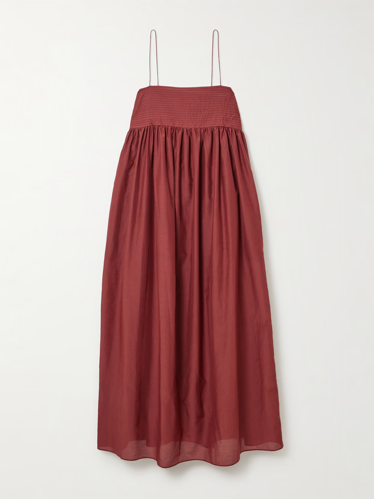Matteau - Pintucked Organic Cotton And Silk-blend Maxi Dress - Burgundy | NET-A-PORTER (UK & EU)