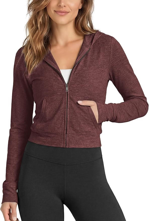ODODOS Women's Full-Zip Cropped Hoodie - odSTRATUM Tech Ultra Soft UPF 50+ Hooded Jacket with Poc... | Amazon (US)