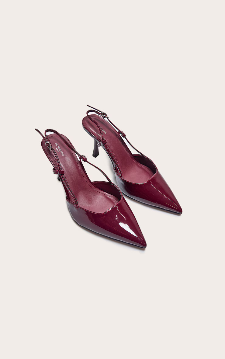 Wide Fit Burgundy PU Point Toe Court Heels | PrettyLittleThing UK