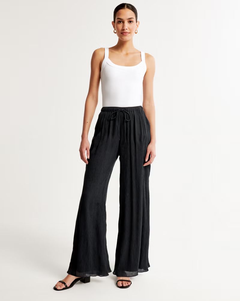 Crinkle Textured Pull-On Wide Leg Pant | Abercrombie & Fitch (US)